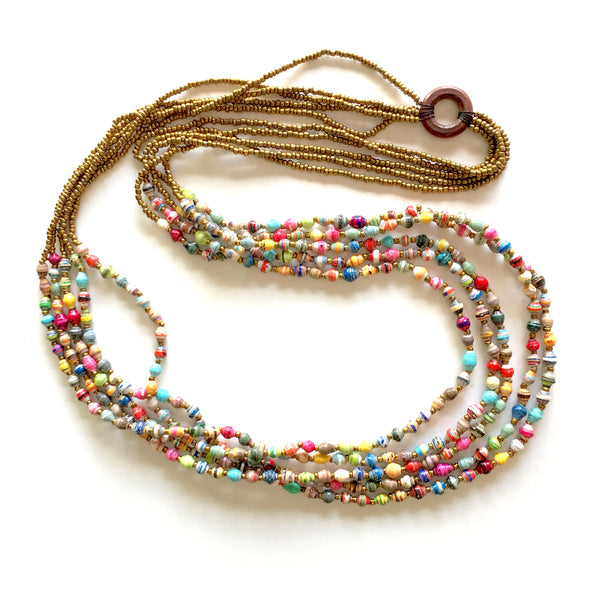 Maasai Five Strand Recycled Paper Bead Necklace