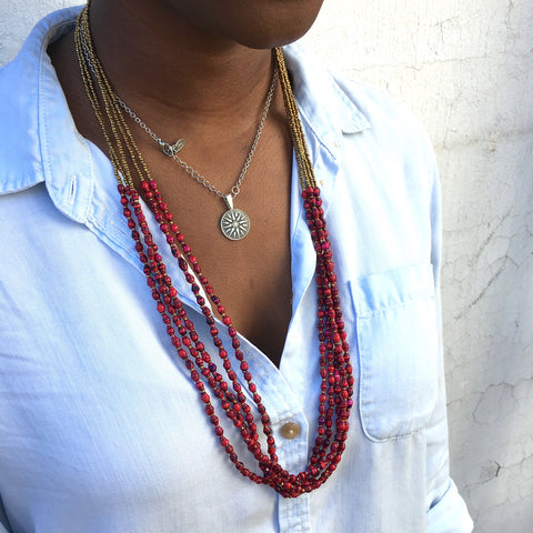 Maasai Five Strand Recycled Paper Bead Necklace
