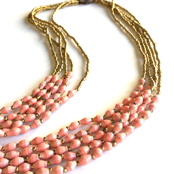 Maasai Five Strand Recycled Paper Bead Necklace
