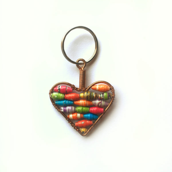 Paper Bead Heart Keychain