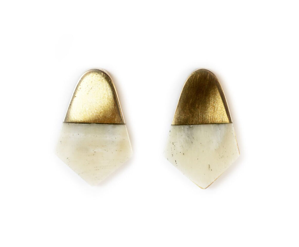 Mari Spear Brass and Bone Earrings