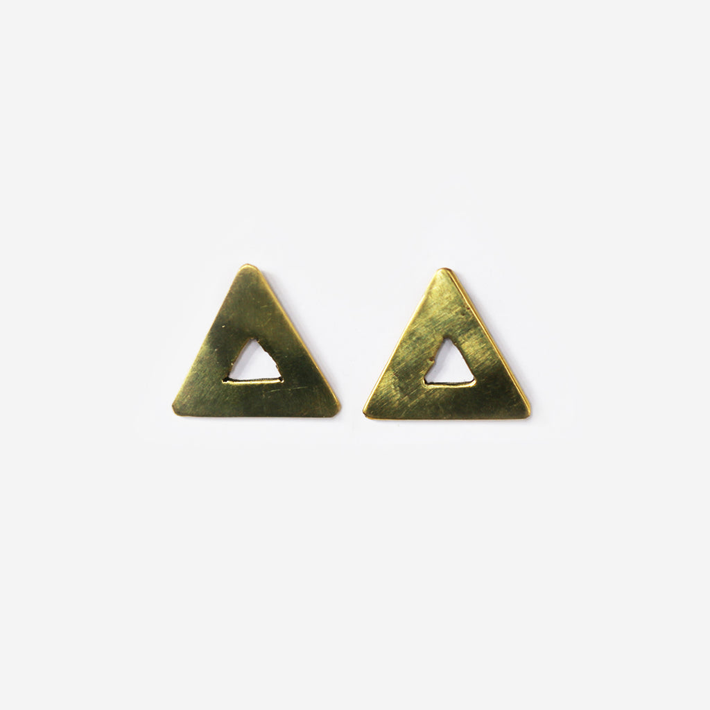 Triangle Brass Stud Earrings