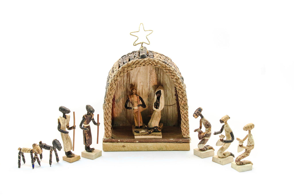 Natural Banana Fiber African Nativity Set