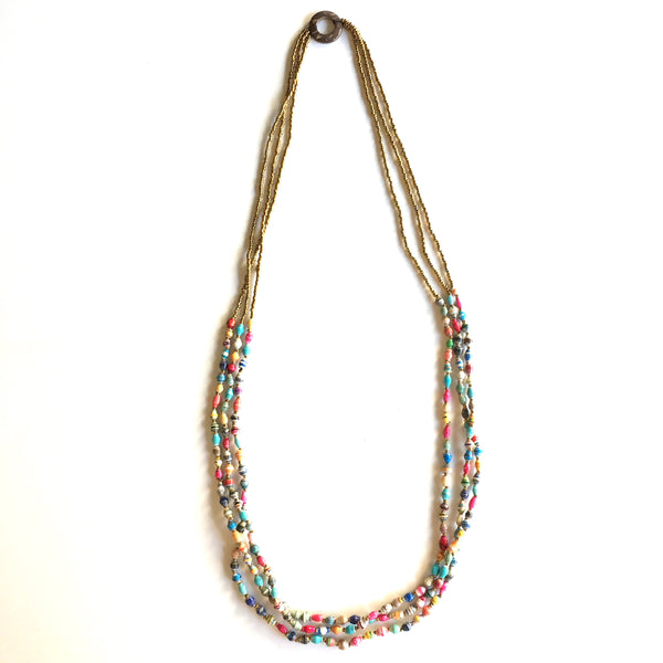 Maasai Triple Strand Recycled Paper Bead Necklace