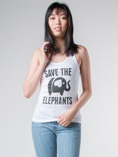 Save the Elephants White Tank Top