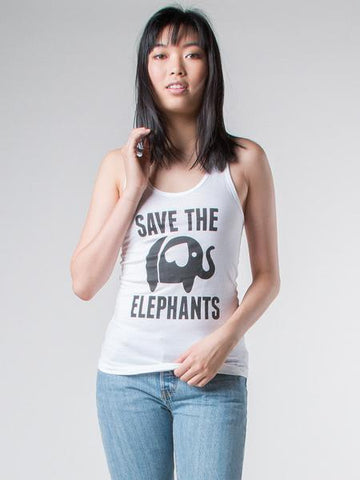 Save the Elephants White Tank Top