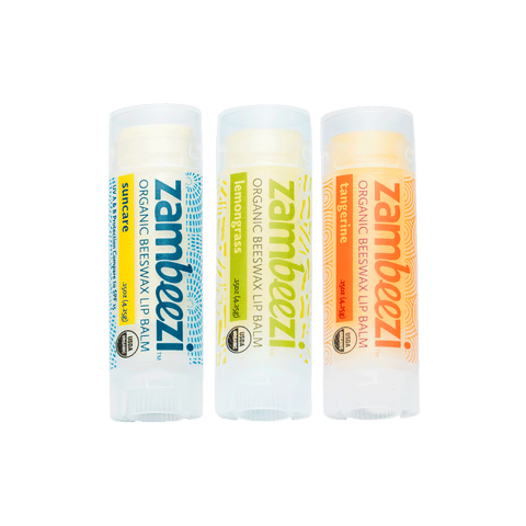 Zambeezi Organic Beeswax Lip Balm Variety Pack of 3
