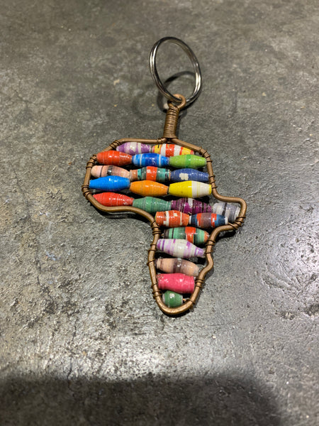 africa keychain with copper wire and recycled paper bead 