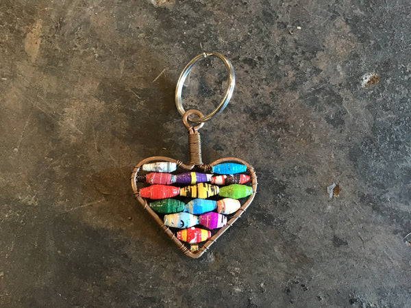 Paper Bead Heart Keychain